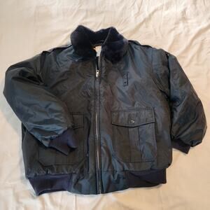 VTG Bomber XL NAVY BLUE Jacket Spartan by Liberty Uniform Faux Fur Collar